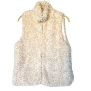Betsey Johnson Shaggy Faux Fur Ivory Womens Teddy Vest Size Medium